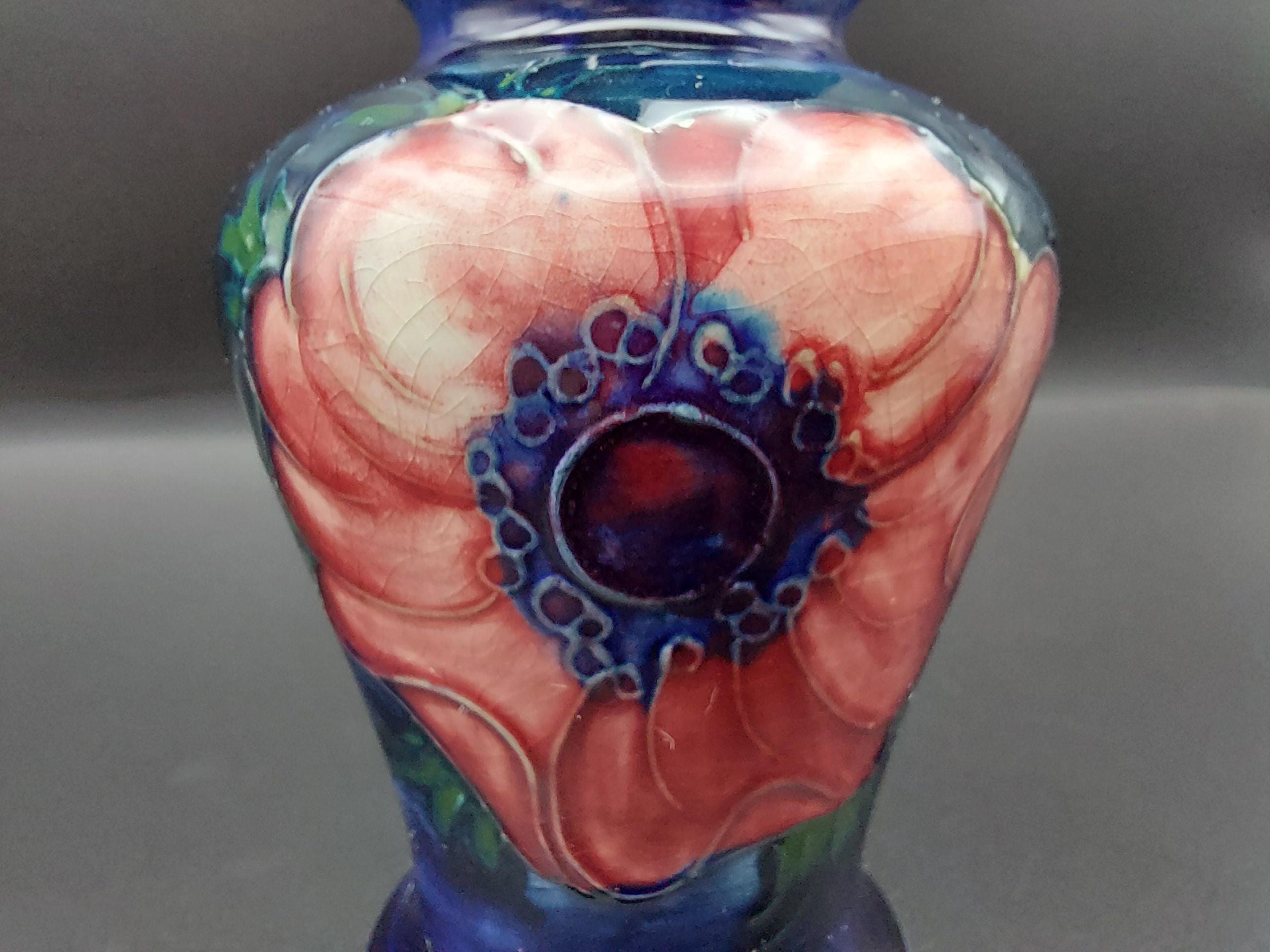 Moorcroft Small Anemone Base, Cobalt Blue With Pink Flowers
