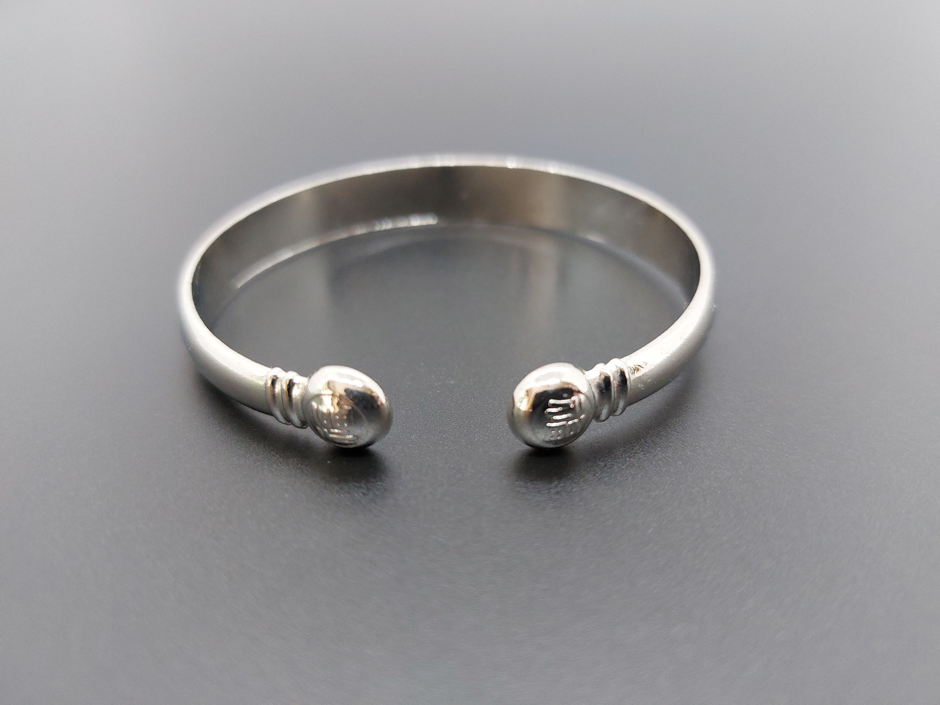 Vintage Asian Open Bangle Bracelet, Silver Tone With Floral