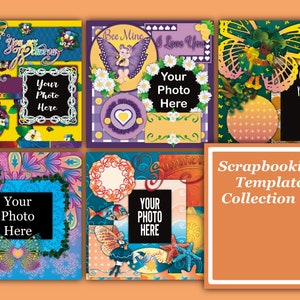 5 Digital Scrapbook Layouts With Fairy Clipart, Daisy Clipart, Bumble Bee Clipart, Dragon Clipart, Summer Clipart, and Fish Clipart