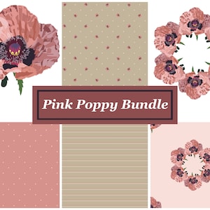 Modèles sans couture de coquelicot rose avec Clipart de coquelicot, Clipart de couronne, motif de fleurs, Clipart de fleurs de printemps et Clipart d'été