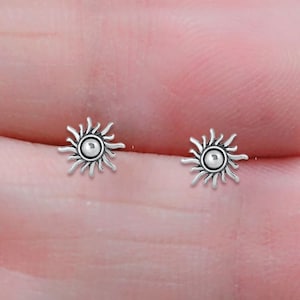 8 mm Tiny 925 Sterling Silver Stud Post Earrings Second Hole Piercing Small - Sun