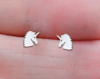 10 mm Tiny 925 Sterling Silver Stud Post Earrings Second Hole Piercing Small - Unicorn