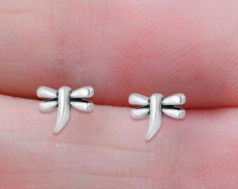 5.6 mm Tiny 925 Sterling Silver Std Post Earrings Second Hole Piercing Small - Dragonfly