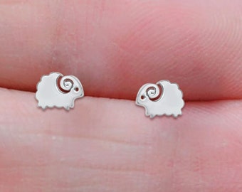 6 mm Tiny 925 Sterling Silver Stud Post Earrings Second Hole Piercing Small - Sheep