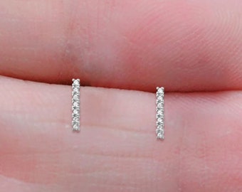 6 mm Tiny 925 Sterling Silver Stud Post Earrings Second Hole Piercing Small - Bar