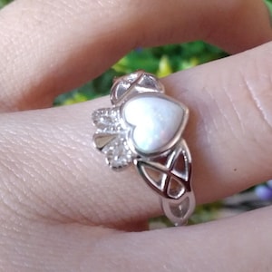 11mm Heart Irish Claddagh Ring Engagement Wedding Band Trendy New Design Solid Heart Claddagh Band Ring Lab White Opal 925 Sterling Silver