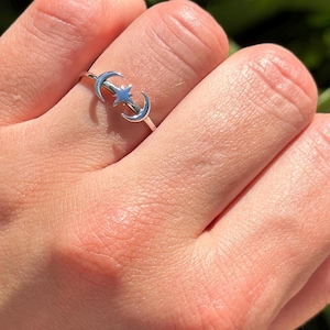 6.2 mm Mond & Stern Band Ring Trendy Band Daumen Neues Design Band 925 Sterling Silber Oxidieren Mond und Stern Form Frauen Ring