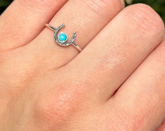 7.4 Mm Horseshoe Round Turquoise Ring Trendy Band Thumb New