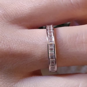 3mm Eternity Baguette Ring Engagement Wedding Band Trendy Design Solid Baguette Shape Ring Simulated CZ 925 Sterling Silver