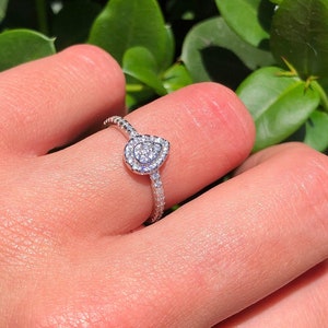 9mm Art Deco Pear Halo Ring Engagement Wedding Band Solid Bridal Art Deco Pear Halo Shape Band Ring Simulated CZ 925 Sterling Silver