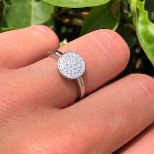 9mm Circle Disk Round Thumb Ring Engagement Wedding Band Solid Circle Pave Round Shape Band Ring Simulated CZ 925 Sterling Silver