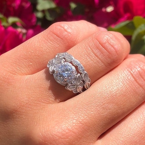 Two Piece Art Deco Vintage Style Ring Set Engagement Wedding Band Ring Art Deco Shape Band Ring Simulated CZ 925 Sterling Silver 8 mm