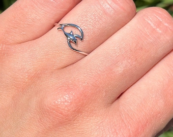 7.3 Mm Dolphin & Wave Ring Trendy Band Thumb New Design