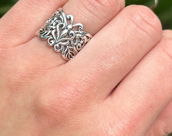 15 mm vlinderring trendy band nieuw ontwerp massieve band 925 sterlingzilver geoxideerde statement ring vlindervorm ring