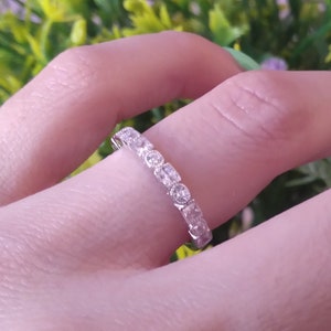 3mm Half Eternity Round Ring Engagement Wedding Band Trendy Design Solid Round Shape Band Ring Simulated CZ 925 Sterling Silver
