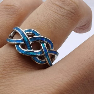 10 mm Weave Infinity band Ring 925 Sterling Silver Crisscross Infinity Celtic Ring Thumb Ring Solid Plain Ring Blue Opal