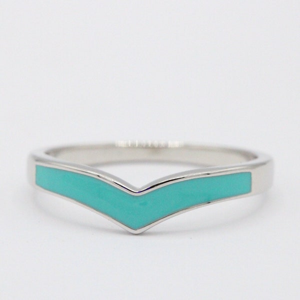 4mm V Chevron Midi Ring Band Turquoise Black Onyx Abalone White Enamel New Design Celtic Thumb Ring Band 925 Sterling Silver V Chevron Midi