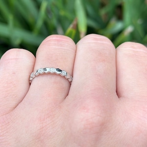 Stackable Hexagon Bridal Ring Engagement Wedding Band Hexagon Round Shape Band Ring Simulated CZ 925 Sterling Silver 2.8 mm