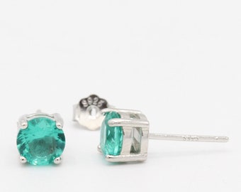 Round 3mm 4mm 5mm 6mm 7mm 8mm 9mm 10mm Paraiba Tourmaline CZ Stud Earring Solid 925 Sterling Silver Stud Post Earring Tiny Solitaire Gift