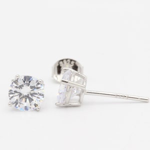 Round 3mm 4mm 5mm 6mm 7mm 8mm 9mm 10mm Diamond White CZ April Stud Earring Solid 925 Sterling Silver Stud Post Earring Tiny Solitaire Gift