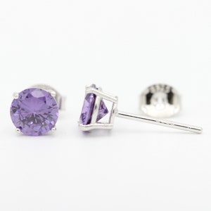 Brinco redondo de 3 mm 4 mm 5 mm 6 mm 7 mm 8 mm 9 mm 10 mm roxo ametista fevereiro sólido 925 prata esterlina brinco pequeno presente solitário