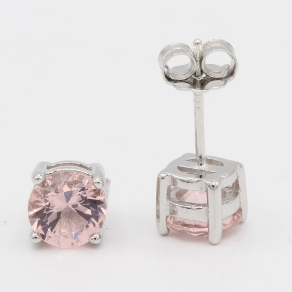 Round 3mm 4mm 5mm 6mm 7mm 8mm 9mm 10mm Morganite Stud Earring Solid 925 Sterling Silver Stud Post Earring Tiny Solitaire Gift Pink Morganite