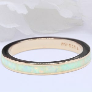 3mm Stackable Full Lab White Opal Band 925 Sterling Silver Thumb Ring Solid Plain Ring simulated  White Opal Yellow Gold Rose Gold Eternity