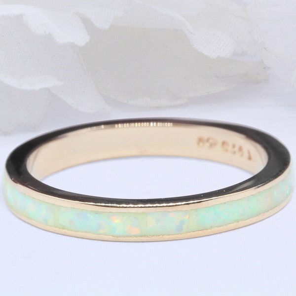 3mm Stackable Full Lab White Opal Band 925 Sterling Silver Thumb Ring Solid Plain Ring simulated  White Opal Yellow Gold Rose Gold Eternity