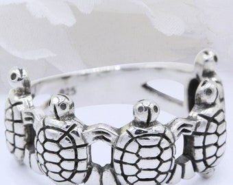 10 mm Turtles Oxidized Band Ring 925 Sterling Silver Turtles Oxidized Thumb Ring Solid Plain Ring