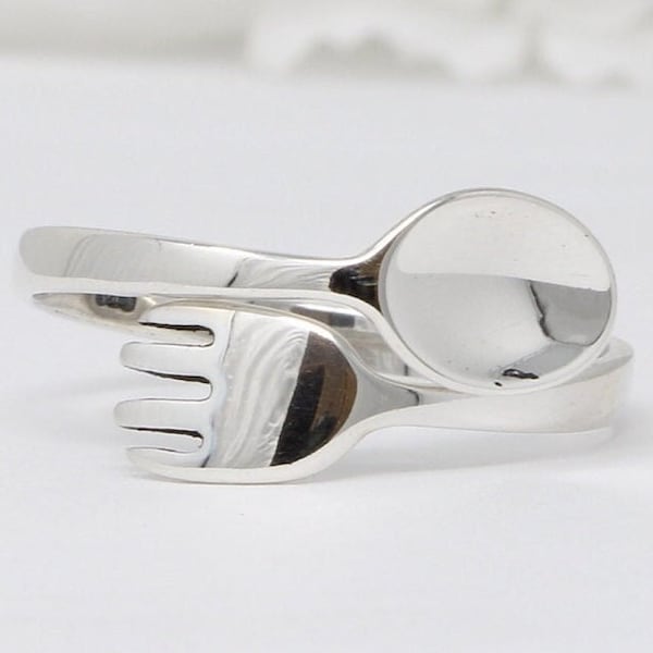 10.5 mm Spoon and Fork Ring Statement Thumb Band Ring 925 Sterling Silver Oxidized Promise Ring Spoon and Fork Shape Ring