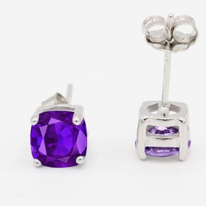 Cushion 3mm 4mm 5mm 6mm 7mm 8mm 9mm 10mm Amethyst Stud Earring Solid 925 Sterling Silver Stud Post Earring Tiny Solitaire February Purple