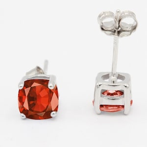 Cushion 3mm 4mm 5mm 6mm 7mm 8mm 9mm 10mm Red Garnet CZ Stud Earring Solid 925 Sterling Silver Stud Post Earring Tiny Solitaire January Gift