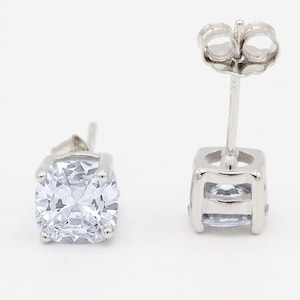Cushion 3mm 4mm 5mm 6mm 7mm 8mm 9mm 10mm Diamond CZ Stud Earring Solid 925 Sterling Silver Stud Post Earring Tiny Solitaire April Gift
