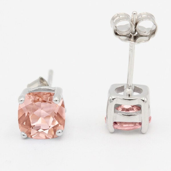 Cushion 3mm 4mm 5mm 6mm 7mm 8mm 9mm 10mm Morganite Stud Earring Solid 925 Sterling Silver Stud Post Earring Tiny Solitaire Pink Morganite