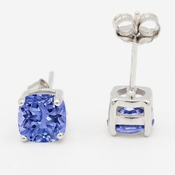 Cushion 3mm 4mm 5mm 6mm 7mm 8mm 9mm 10mm Tanzanite Stud Earring Solid 925 Sterling Silver Stud Post Earring Tiny Solitaire Tanzanite Gift