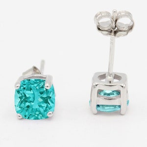 Cushion 3mm 4mm 5mm 6mm 7mm 8mm 9mm 10mm Paraiba Stud Earring Solid 925 Sterling Silver Stud Post Earring Tiny Solitaire Paraiba Teal Gift