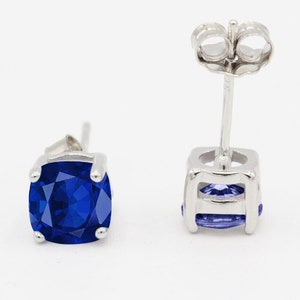 Cushion 3mm 4mm 5mm 6mm 7mm 8mm 9mm 10mm Blue Sapphire Stud Earring Solid 925 Sterling Silver Stud Post Earring Tiny Solitaire September image 1