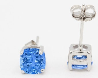 Blue Topaz Sterling Silver Stud Earrings, December Birthstone