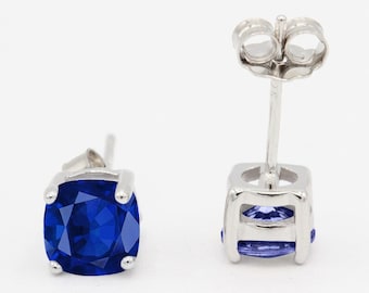 Cushion 3mm 4mm 5mm 6mm 7mm 8mm 9mm 10mm Blue Sapphire Stud Earring Solid 925 Sterling Silver Stud Post Earring Tiny Solitaire September