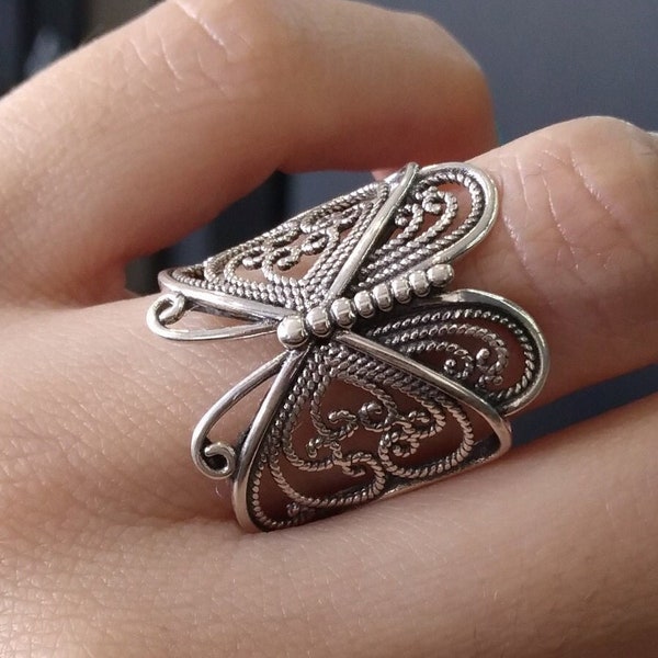Large Butterfly Ring Band Oxidized 12mm Filigree Butterfly Thumb Ring New Design 925 Sterling Silver Black Rose Yellow Gold Thumb Ring Gift