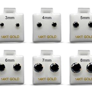 14k Solid Gold Round 3mm 4mm 5mm 6mm 7mm 8mm Black Earring Stud Post Earring Tiny Solitaire Gift 14k Gold White Gold Yellow Gold