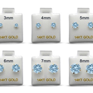 14k Solid Gold Round 3mm 4mm 5mm 6mm 7mm 8mm Aquamarine March Earring Stud Post Earring Tiny Solitaire Gift 14k Gold White Gold Yellow Gold