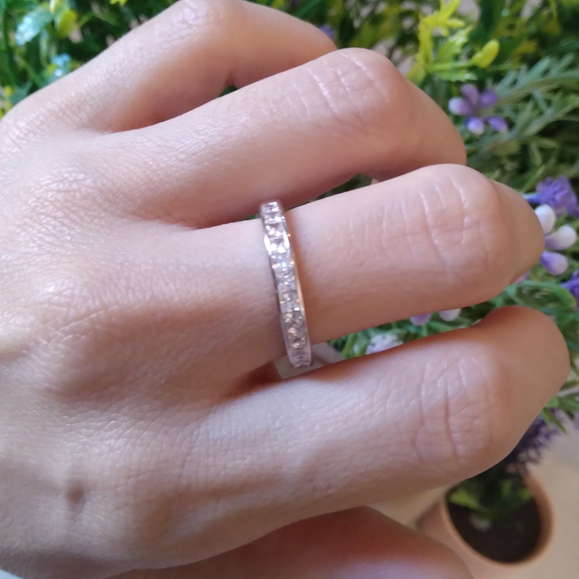 3mm Half Eternity Princess Cut Ring Engagement Wedding Band