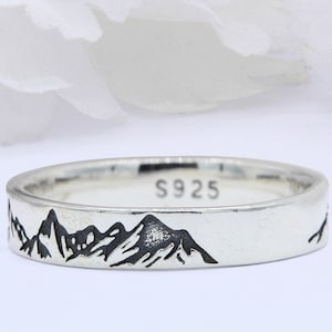 3.5 mm Mountain Oxidized band Ring 925 Sterling Silver Mountain Oxidized Shape Ring Thumb Ring Solid Plain Ring