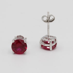 Round 3mm 4mm 5mm 6mm 7mm 8mm 9mm 10mm Ruby July Stud Earring Solid 925 Sterling Silver Stud Post Earring Tiny Solitaire Gift