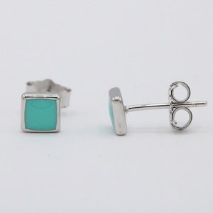 6mm Square Earrings Black Onyx Turquoise Tiny Small Earrings 925 Sterling Silver Cartilage Box Earrings Turqouise Earrings Gift