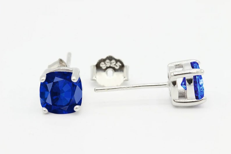 Cushion 3mm 4mm 5mm 6mm 7mm 8mm 9mm 10mm Blue Sapphire Stud Earring Solid 925 Sterling Silver Stud Post Earring Tiny Solitaire September image 3