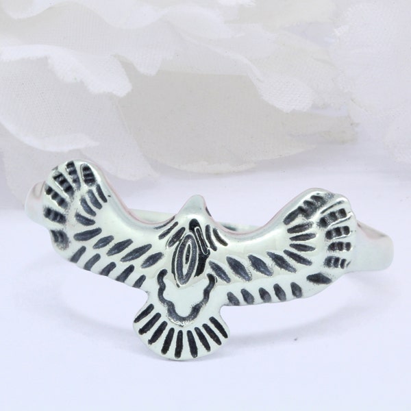 8mm Filigree Swirl Celtic Vintage Flying Eagle Band Ring 925 Sterling Silver Band Oxidized Eagle Shape Ring Plain Thumb Ring