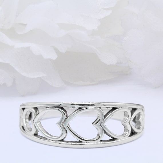 8mm Filigree Swirl Sideways Heart Promise Band Ring 925 Sterling