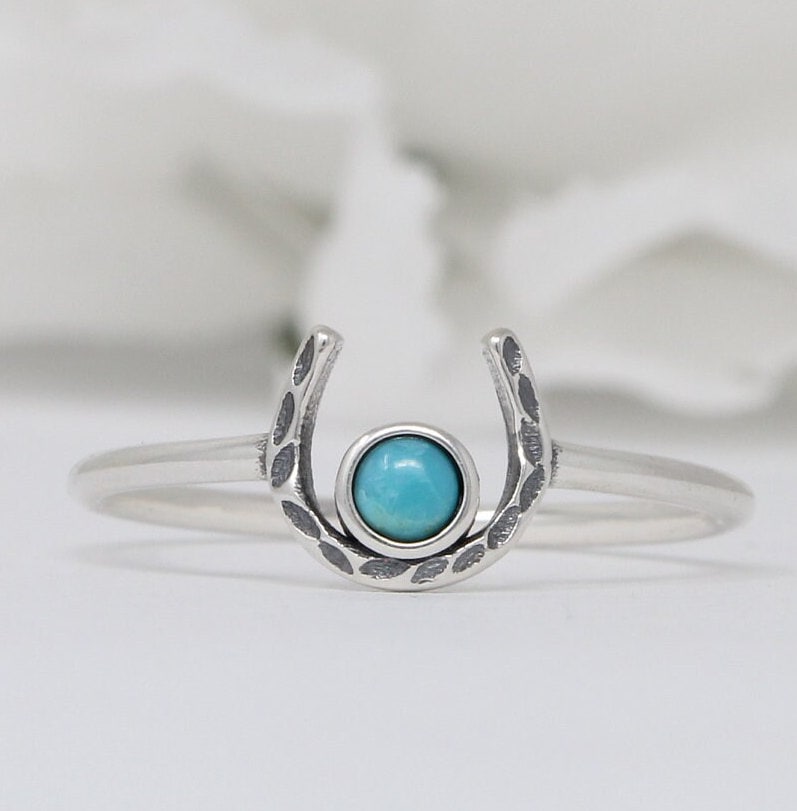 Western Turquoise Horseshoe Spoon Ring 925 Sterling Silver